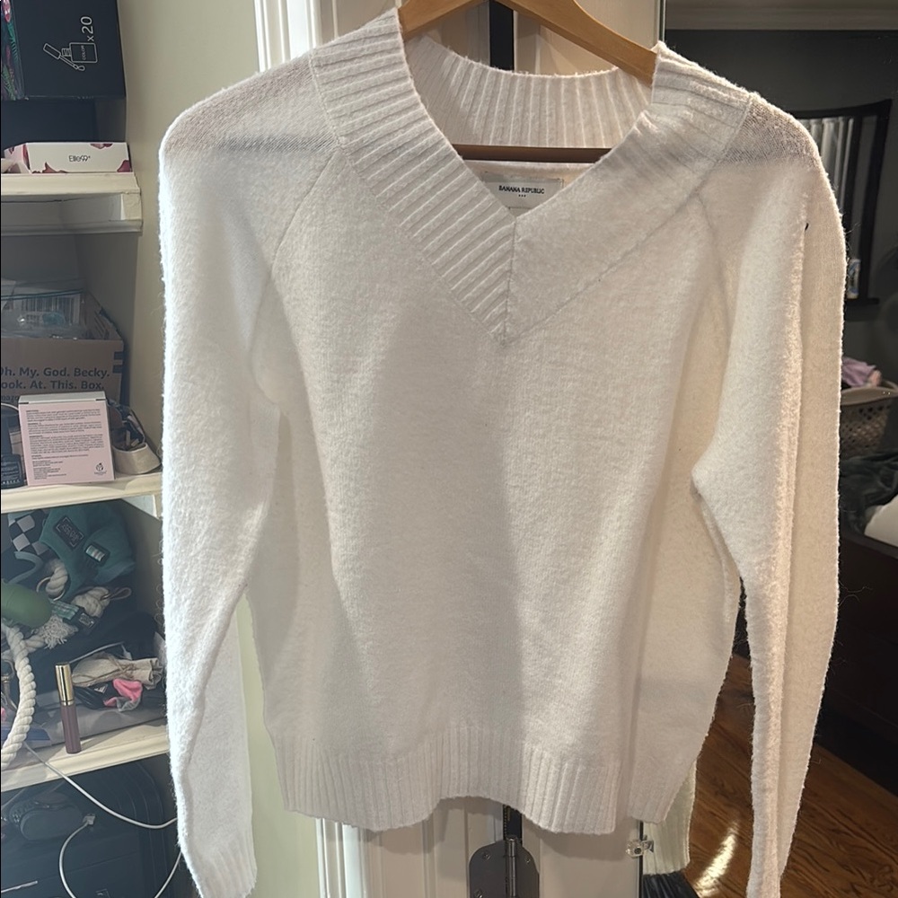 White V-Neck Sweater